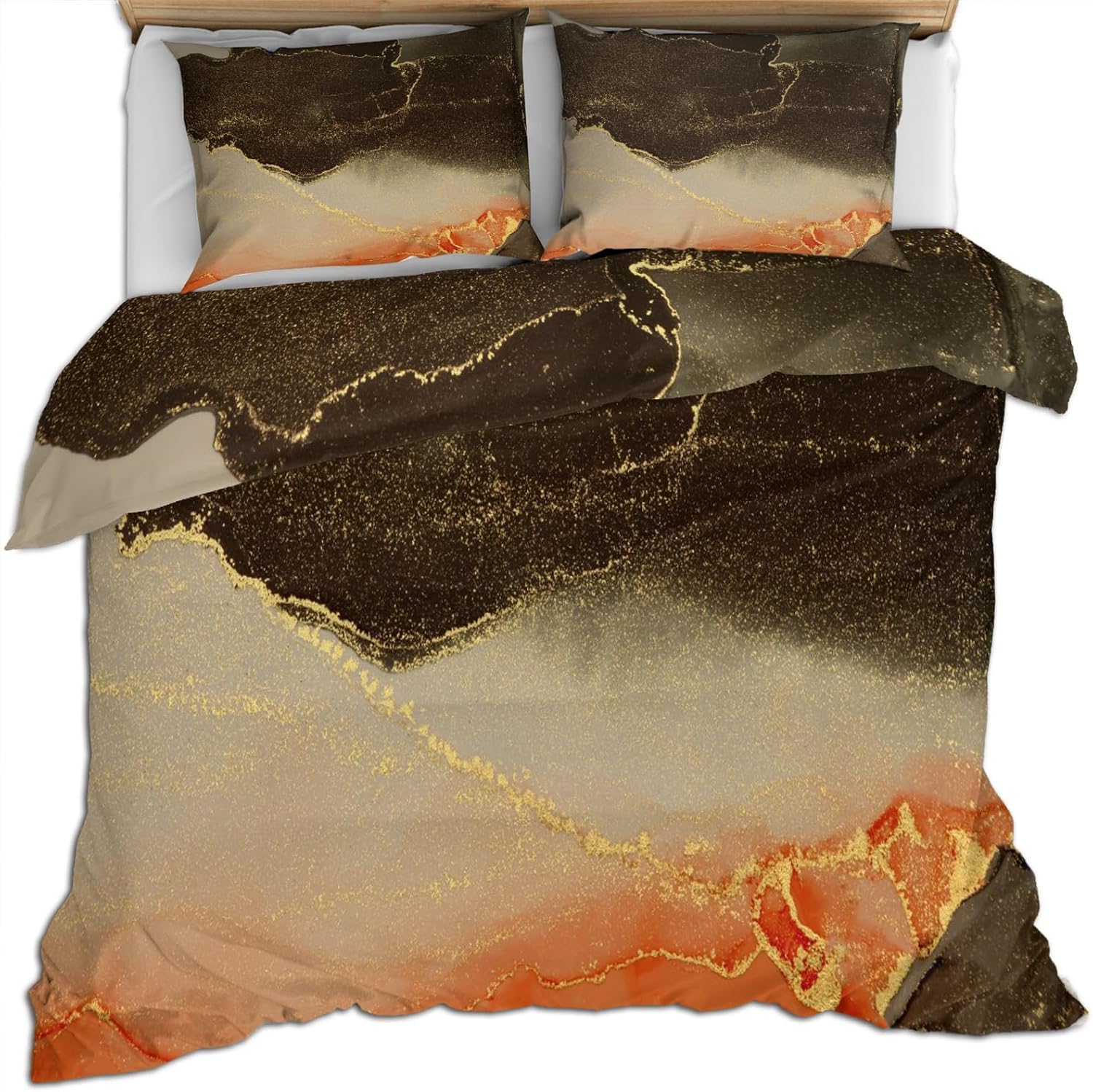 Abstract Duvet Cover Twin - Luxury Marble Home Decor & Gifts, 3 Piece Back to School Dorm Bedding, Easy Care Microfiber Comforter Cover & Pillowcases, Burnt Orange