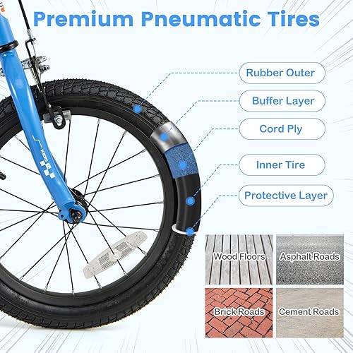 Miniatura 5 de COSTWAY Bicicleta para niños de 12, 14, 16, 18 pulgadas, bicicleta de entrenamiento para niños y niñas con ruedas de entrenamiento extraíbles,