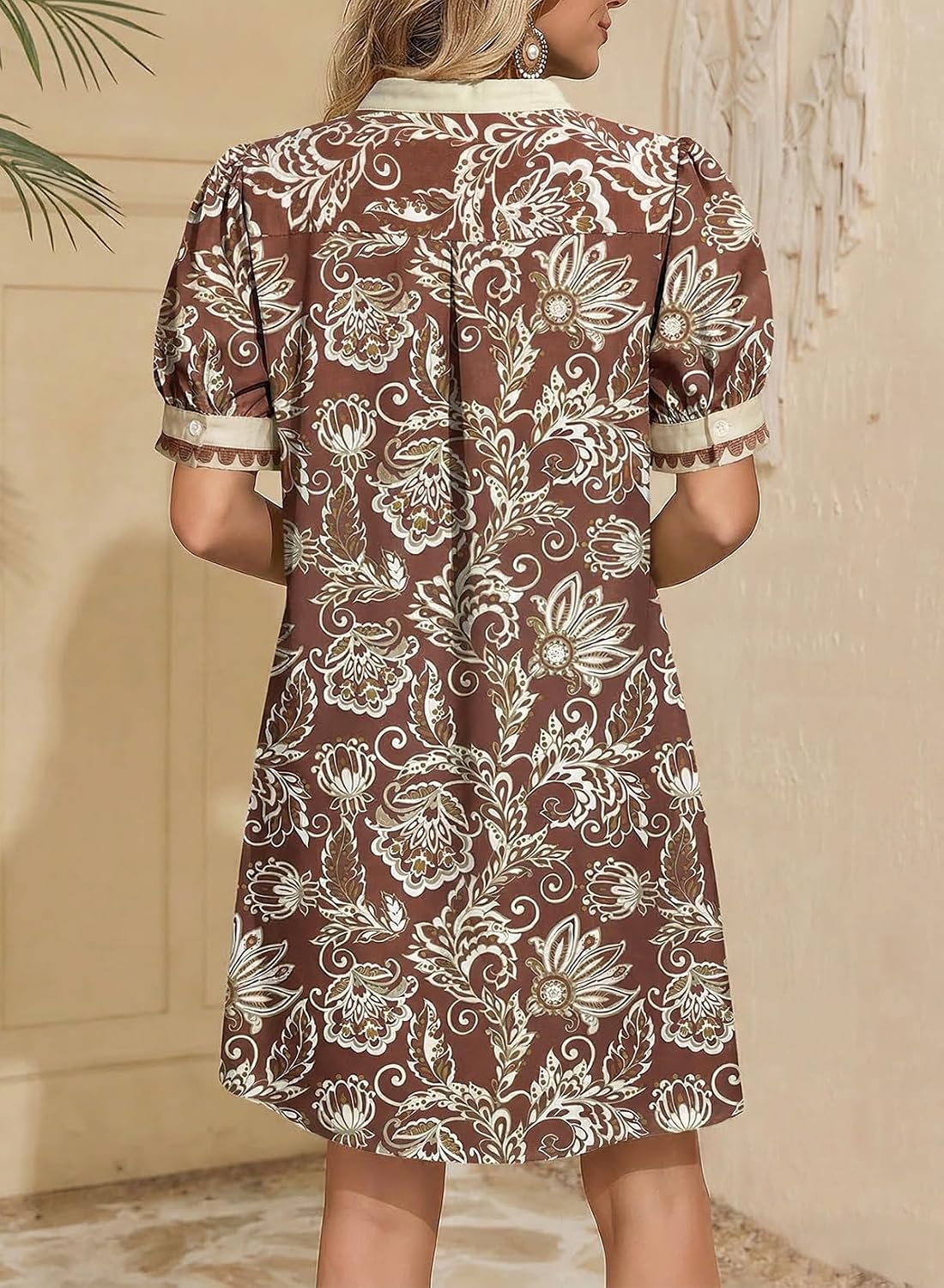 Dokotoo Summer Dresses for Women 2026 Boho Floral Puff Short Sleeve V Neck Trim Casual Mini Dress Sundress image 3