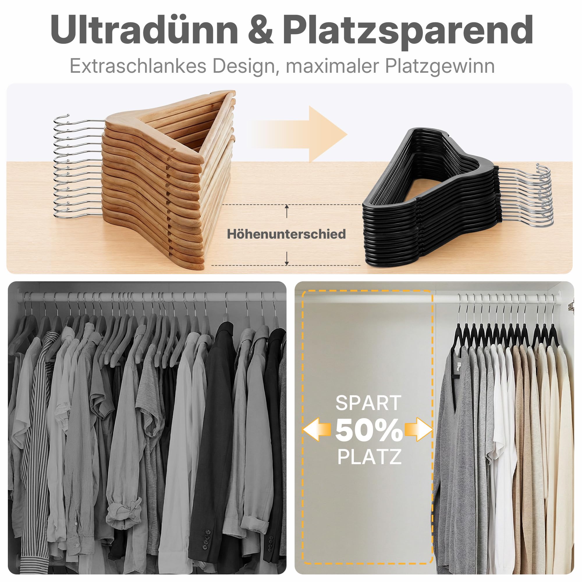 HOUSE DAY Schwarz Kleiderbügel Kunststoff 20er Pack, 0,5cm Ultradünn Platzsparend Kleiderbügel, Fusselfrei & Abwischbar bügel mit 360° Drehbarer Haken, Ideal für Anzüge, Mäntel & Shirts - 4