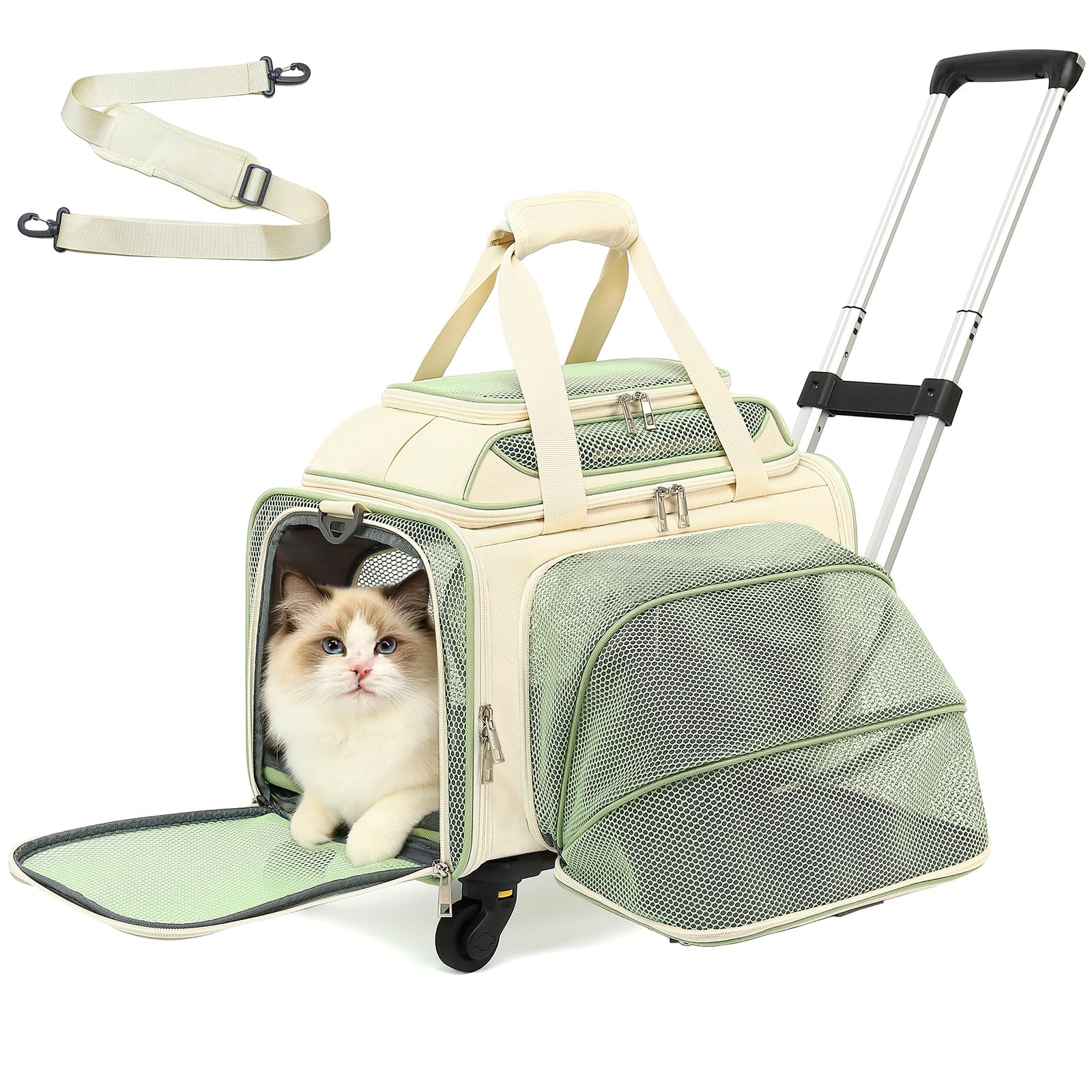 PLJVOYK Cozy Cruiser Pet Carrier with Wheels,TSA Airline Approved, Expandable Space, Soft-Sided & Collapsible Design,Rolling Travel Bag with Telescopic Handle for Small Dogs and Cats