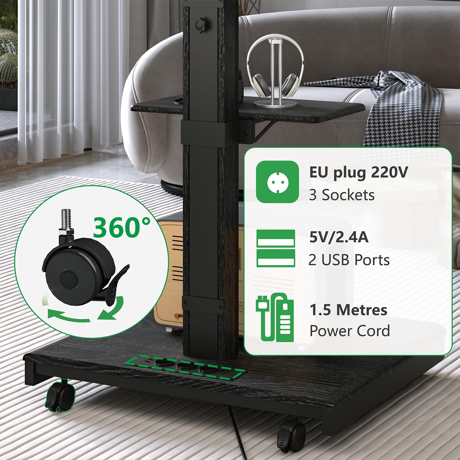 Supporto TV Mobile Regolabile - Per TV 40-86 Pollici Fino A 60kg, Con Ripiani E Ciabatta Elettrica - Foto 5