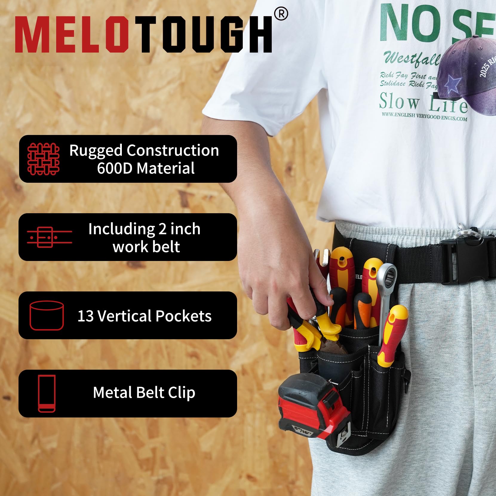 MELOTOUGH Pochette porte-outils pour ceinture avec clip de ceinture à dégagement rapide, grandes poches et boucle, accessoire à clipser