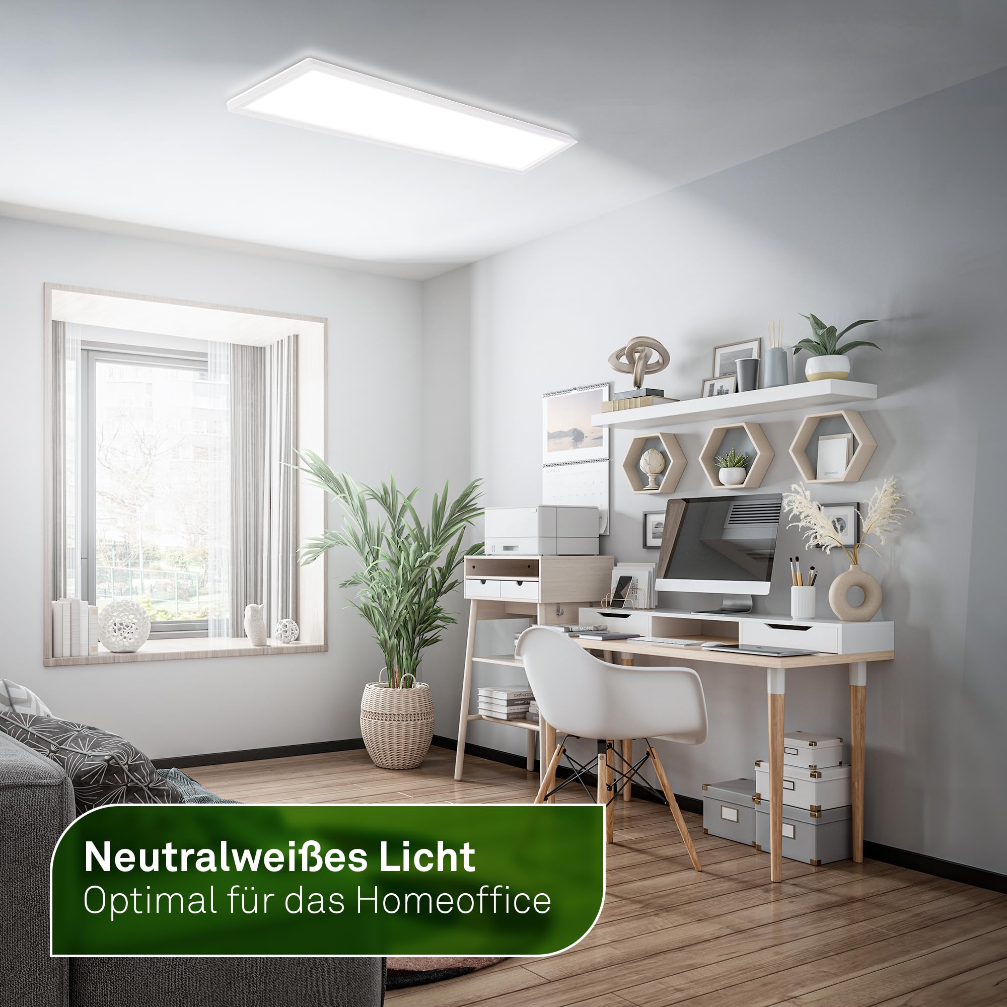 BRILONER - LED Deckenlampe 98cm mit EEK A Lichtquelle, 22,5W, 4800lm, flach, indirektes Licht, LED Lampe, LED Deckenleuchte, Wohnzimmerlampe, LED Panel, Küchenlampe, 98x20x3 cm, Weiß
