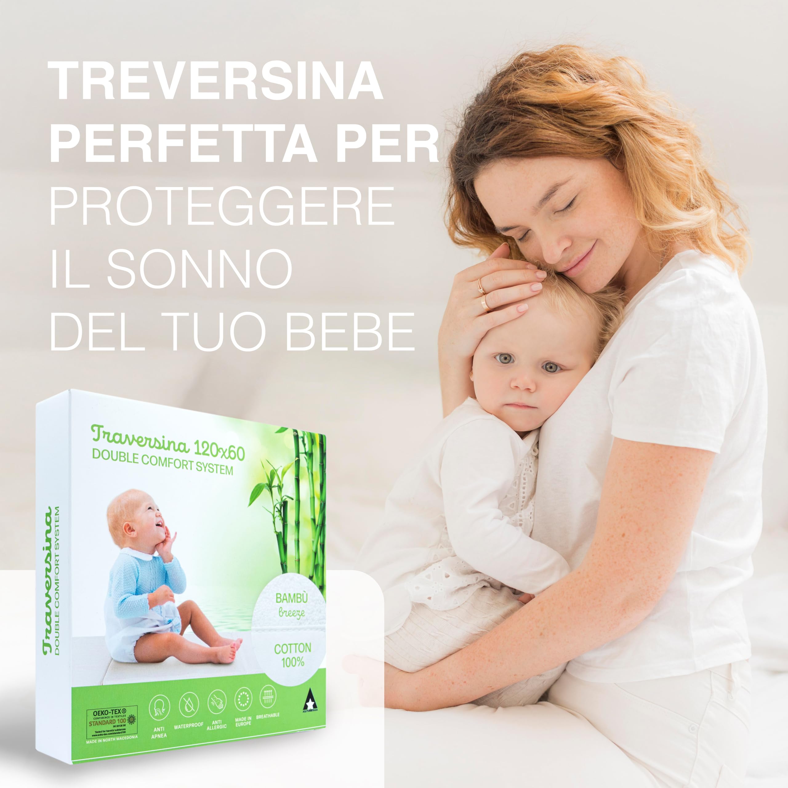 Traversina Neonato Coprimaterasso Impermeabile Bamboo Morbido Cotone Traspirante Anti Soffoco 60x120 cm Oeko-Tex