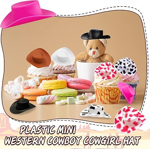 Miniatura 5 de XIPEGPA 120 sombreros de plástico mini vaquera occidental, sombreros en miniatura, manualidades de fiesta occidental para vaquera, suministros de