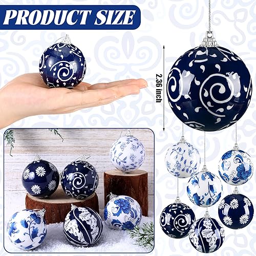 Miniatura 9 de 24 bolas de cristal decoradas a cuadros de Navidad con lazo rojo, bolas colgantes para árbol de Navidad con cuerda para decoración de fiesta de