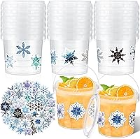 Vista 11 de PerKoop 20 cubos de helado de 32 onzas con tapas y asas, cubos transparentes de ron de cóctel con calcomanías, tina transparente de plástico