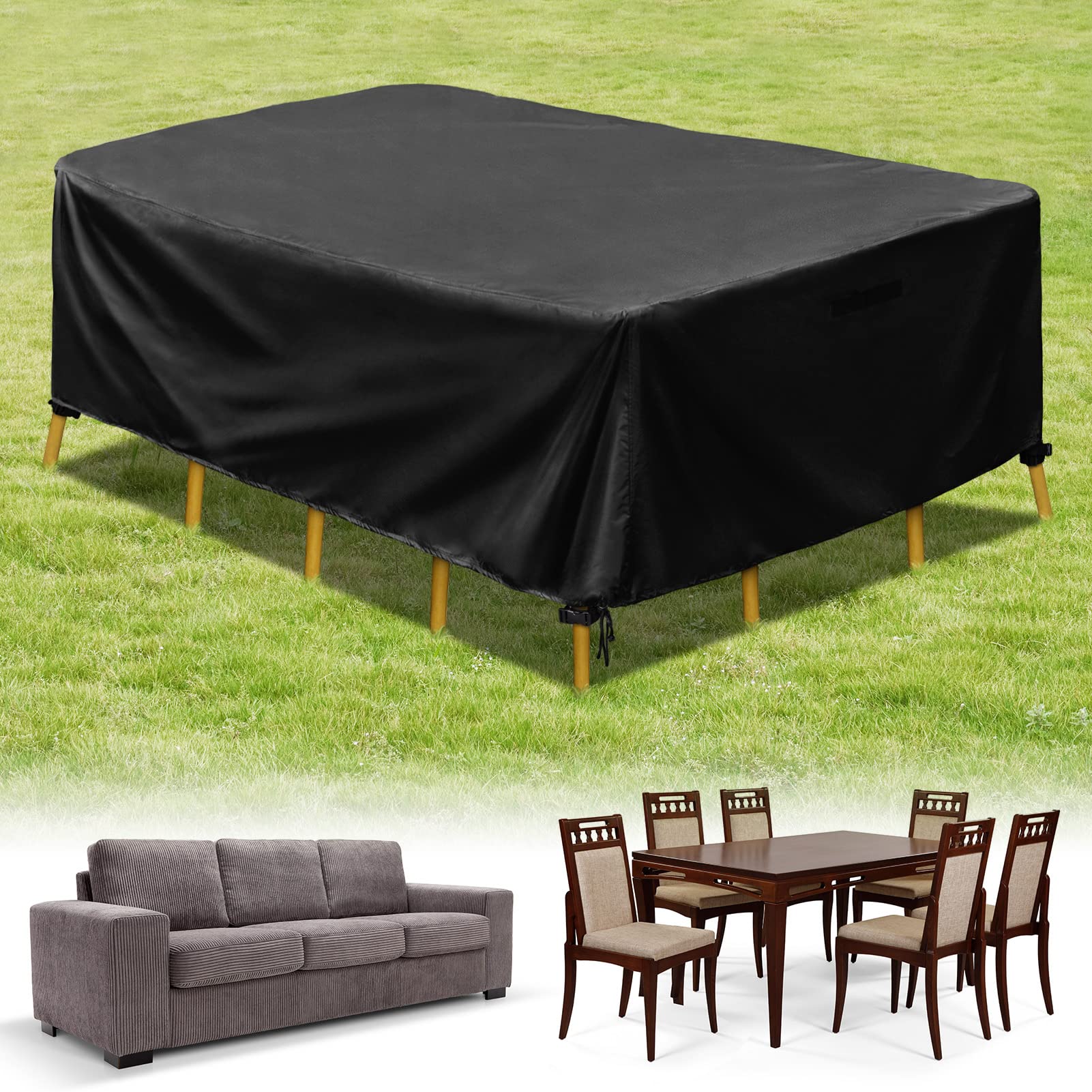 HIRALIY 64 Inch Patio Furniture Cover, Waterproof Outdoor Furniture Cover for Patio Table and Chair, Heavy Duty Rectangular Patio Furniture Set Cover for Snow Protection, 64" L x 49" W x 27.5" H
