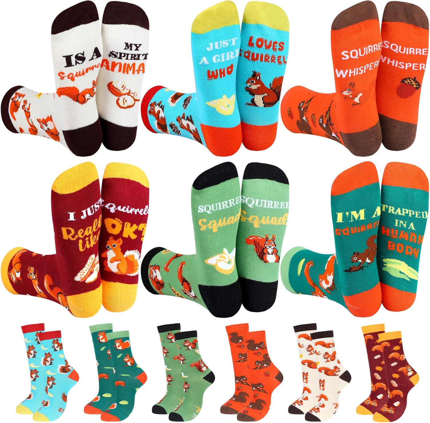 Berlune 6 Pair Novelty Socks for Women Men Yoga Art Squirrel Gifts Bulk Funny Christmas Gift Socks for Sport Lover Men