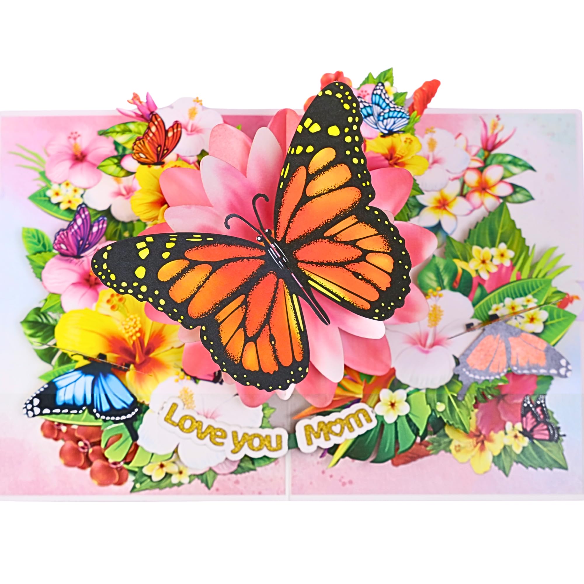 Pop Up Birthday Cards For Mom, Butterflies Love You Mom, 3D Monarch Butterfly, Beautiful Flowers, Birthday Cards, Ideal Gift For Mum, Wife, Godmother,