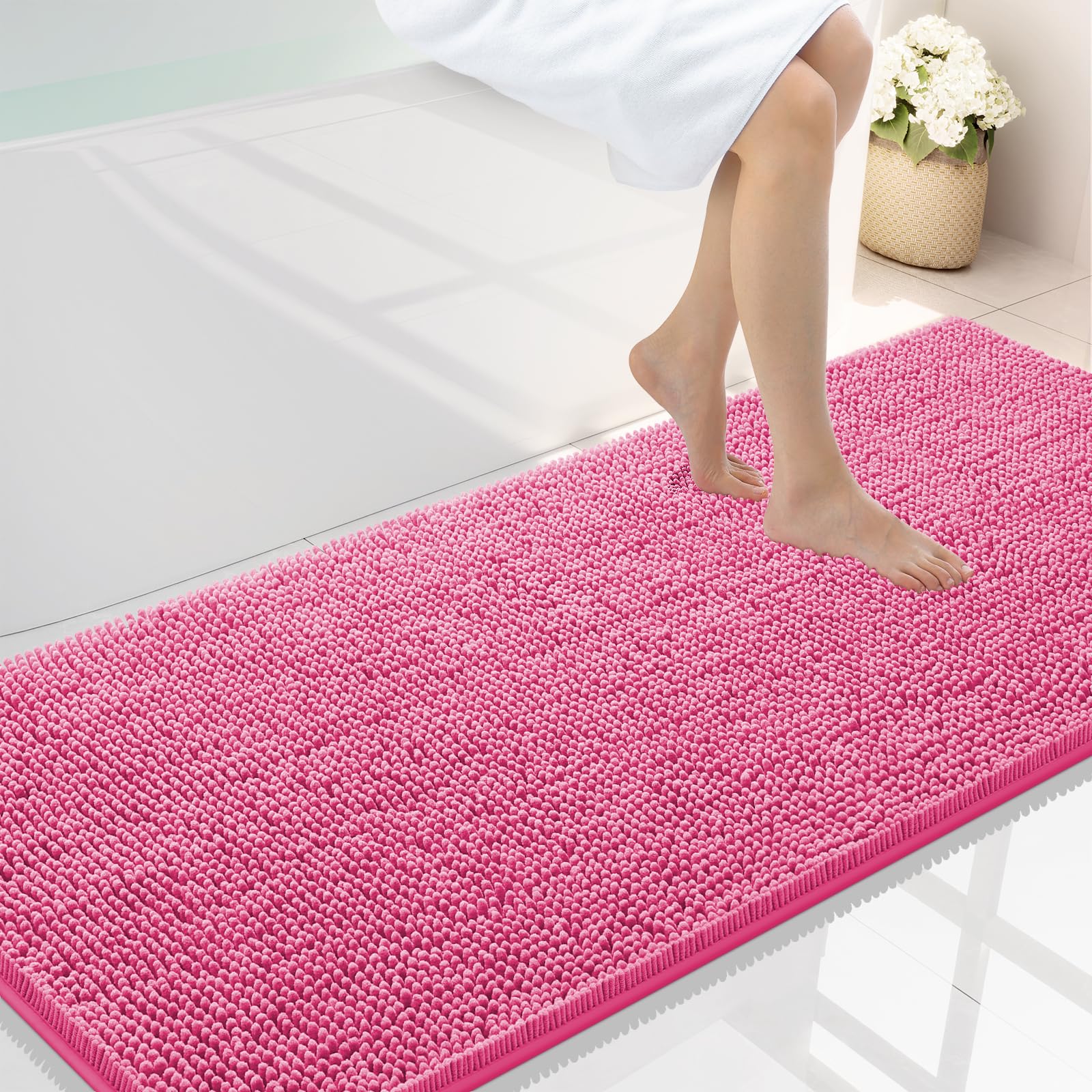 Smiry Luxury Chenille Bathroom Rugs 59x24, Extra Soft and Absorbent Shaggy Bath Mat, Machine Washable, Non-Slip Plush Carpet Runner for Tub, Shower,