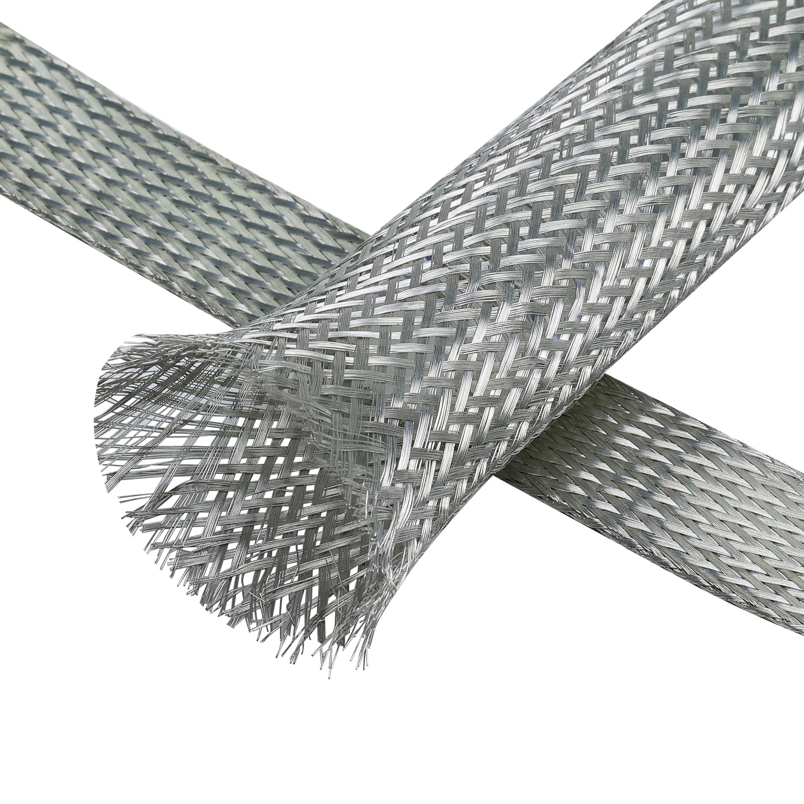 Tinned Copper Braid Wire Shielding Flat Cable Sleeve EMI RFI ESD Protector Ground Straps Flexible Mesh (11/16 in Wide(0.44 in Dia)-15ft)