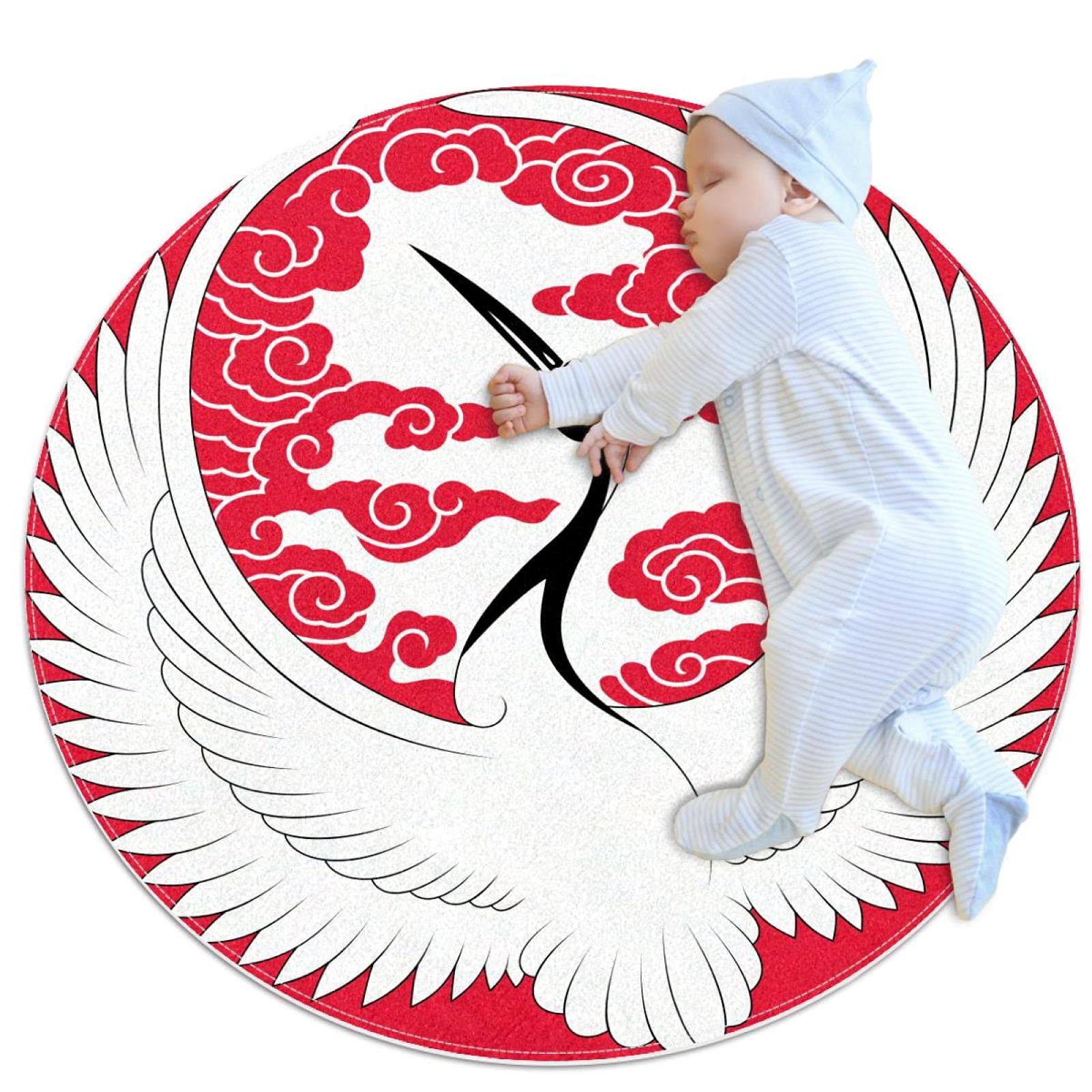 Tapis rond grue JDEZ pour créer un coin lecture cosy au salon