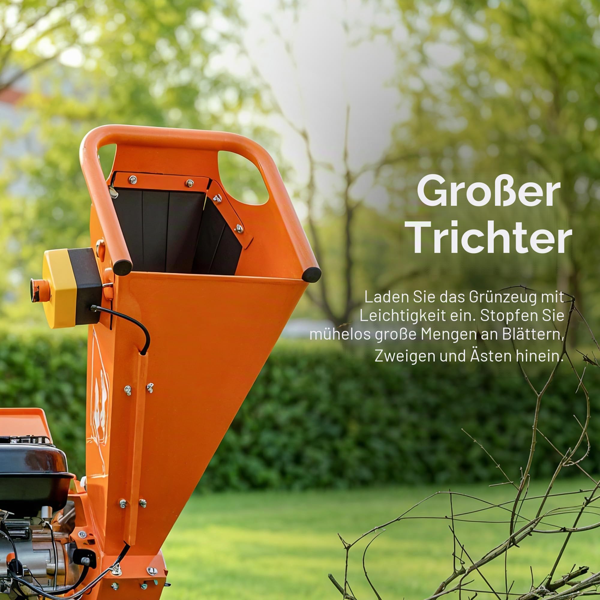 SuperHandy Häcksler, 196-cm³-Motor, Äste bis 50 mm, 15:1 Reduktion | Für Gartenpflege, Landschaftsarbeiten und Astschnitt; Stahlbau und robuste, kompakte Rotorbauweise für wiederholten Einsatz