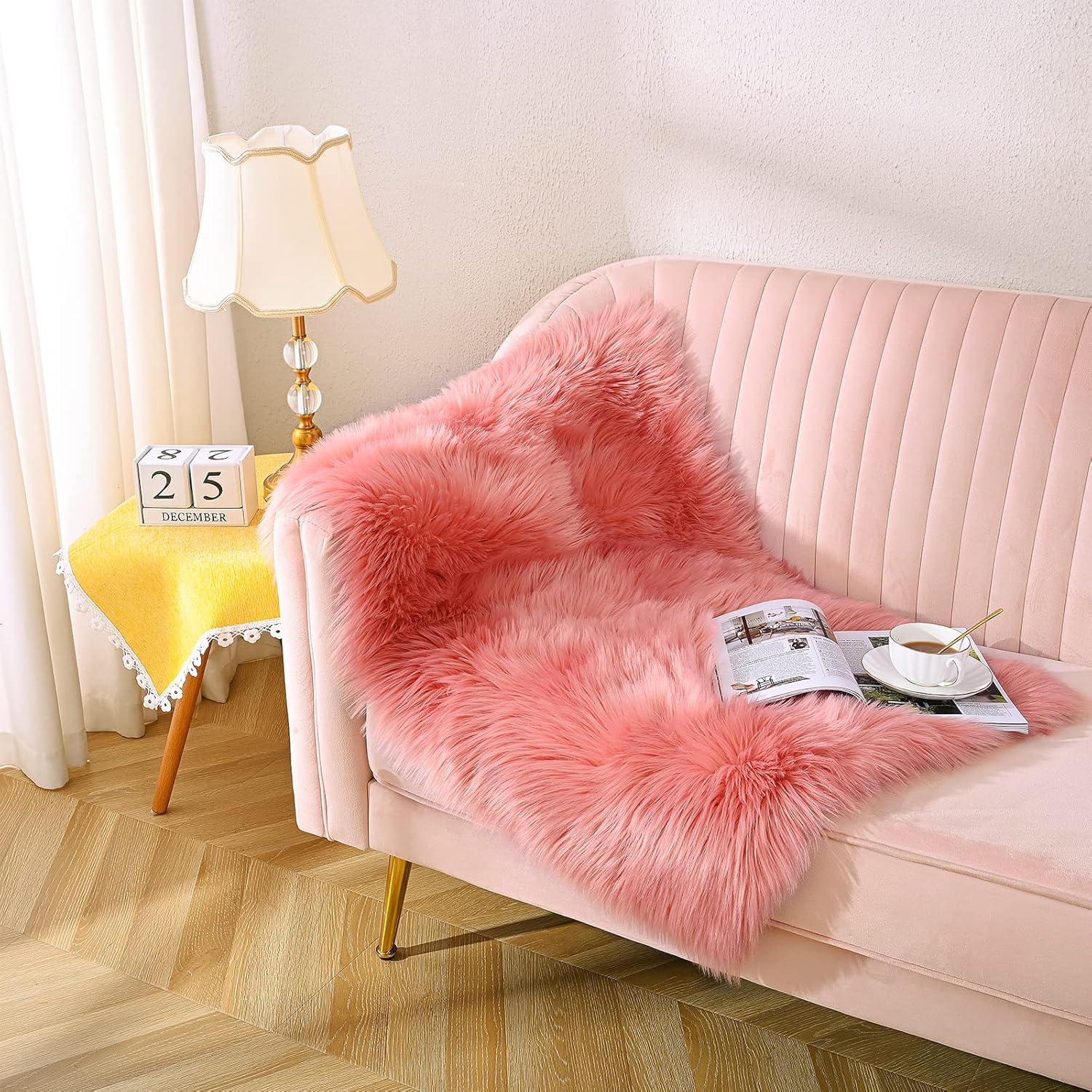 Fluffy Fur Rug for Bedroom, 2 x 3 Feet Coral Shaggy Faux Sheepskin Rugs ...