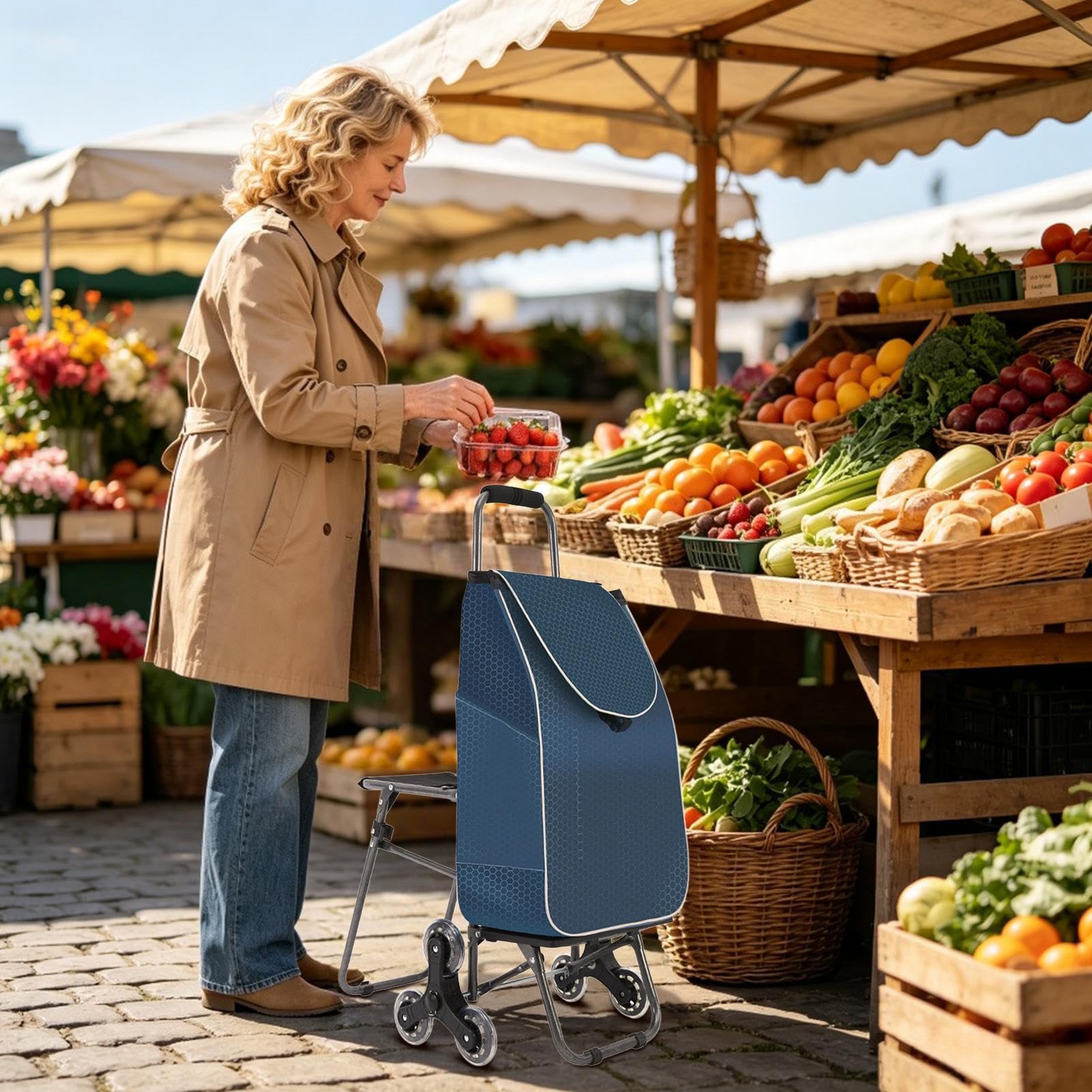 Carrito Subeescaleras para La Compra Portátil De 3 Ruedas Impermeable | Carrito De La Compra Plegable para Personas Mayores Apartamento Lavandería Hogar Casa Coche Autobús Supermercado Mercado