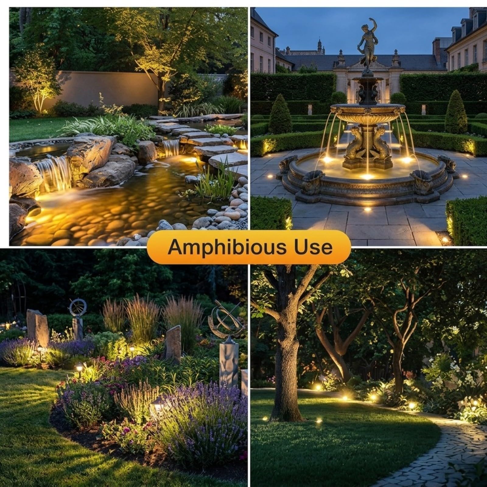 Luci subacquee 4 in 1 per laghetto, impermeabilità IP68, LED per giardino, piscina, fontana, decorazione, kit di illuminazione esterna (bianco caldo)