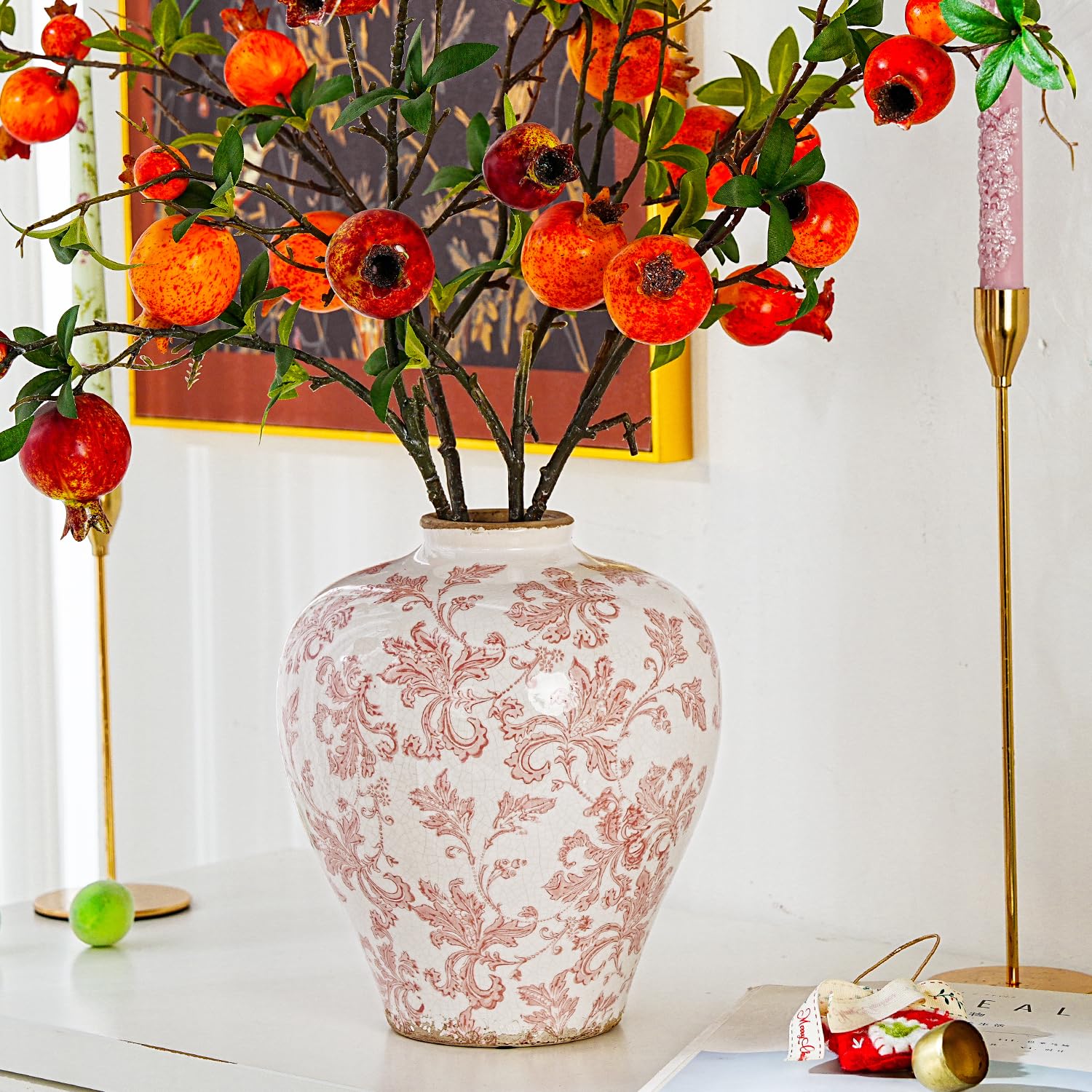 Sungmor Vaso da fiori vintage in ceramica, 24 cm, rosa
