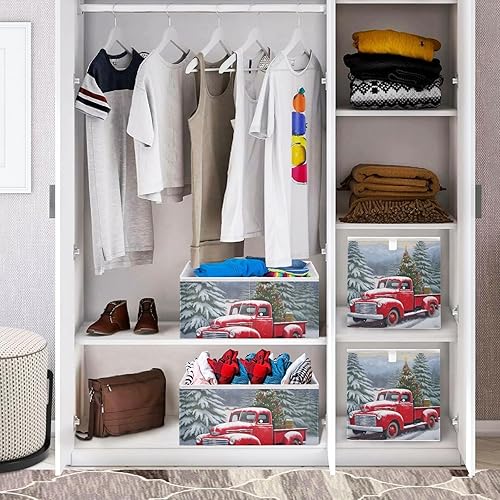 Miniatura 6 de Christmas Trees Truck Cube Storage Bin Fabric Storage Cubes Foldable Storage Box Large Closet Organizers Baskets Containers for Shelves Home Office