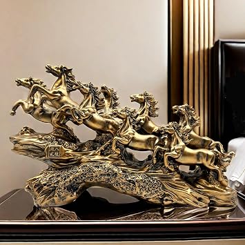 13.7 Inch Chinese Feng Shui Running Horses Statue Sculpture Frgurines Good Lucky Gift for FengShui Lover Desktop Display Decorative Decoration Bronze Finish