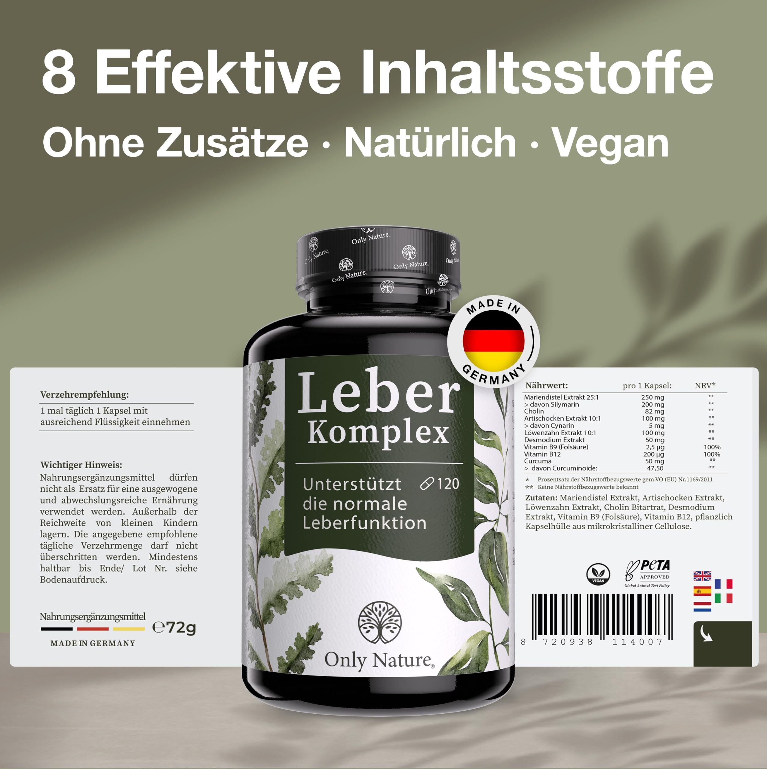 Leber Komplex Kapseln - 120 Kapseln - Einzigartige Zusammensetzung: Mariendistel, Cholin, Artischocken - in Deutschland produziert & Laborgeprüft -Natürlich & vegan