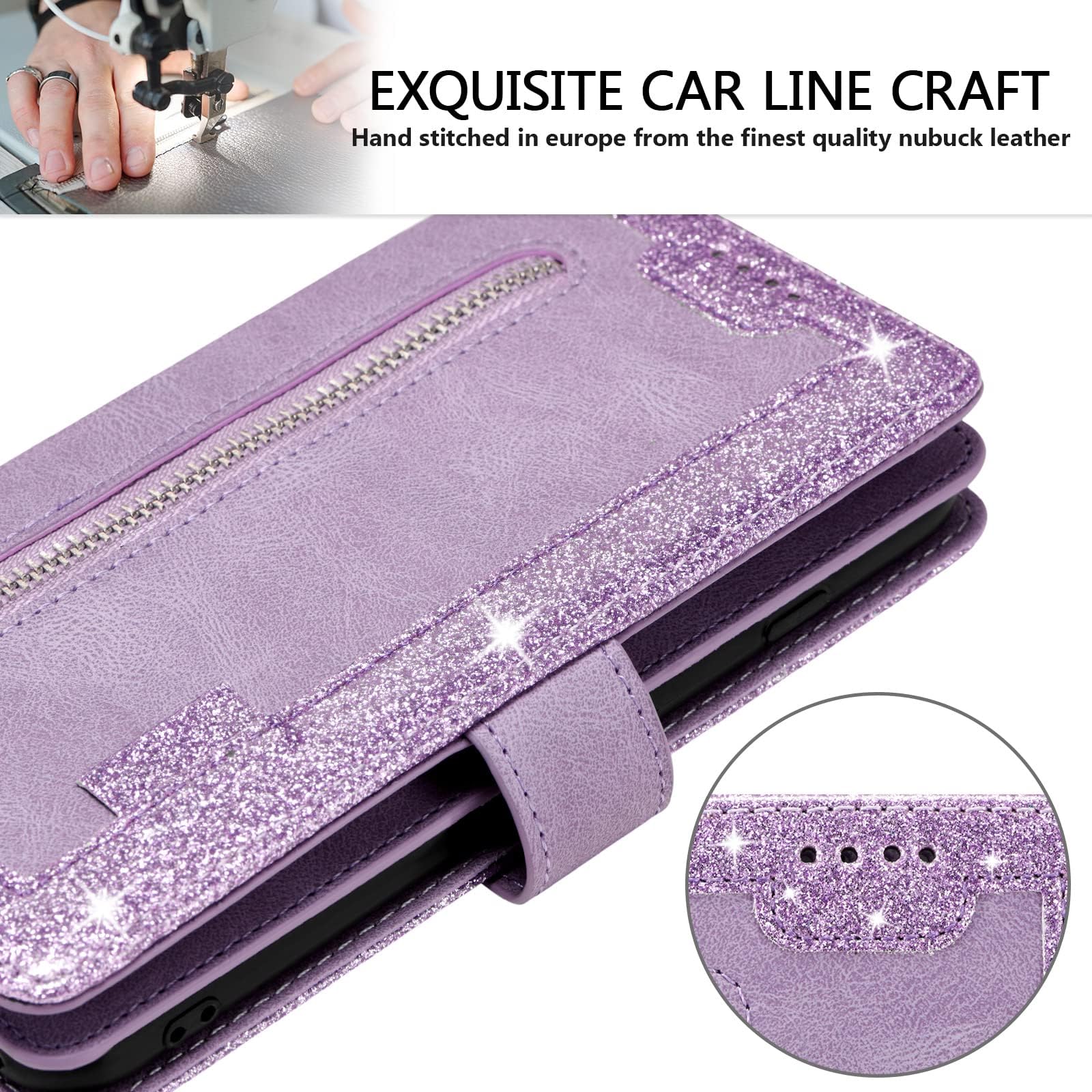 Artfeel Cerniera Portafoglio Custodia per iPhone 6,Cover iPhone 6S Bling Luccichio Pelle Caso con Porta Carte,Flip Chiusura Magnetica Supporto Copertura con Tasca Cinturino-Viola