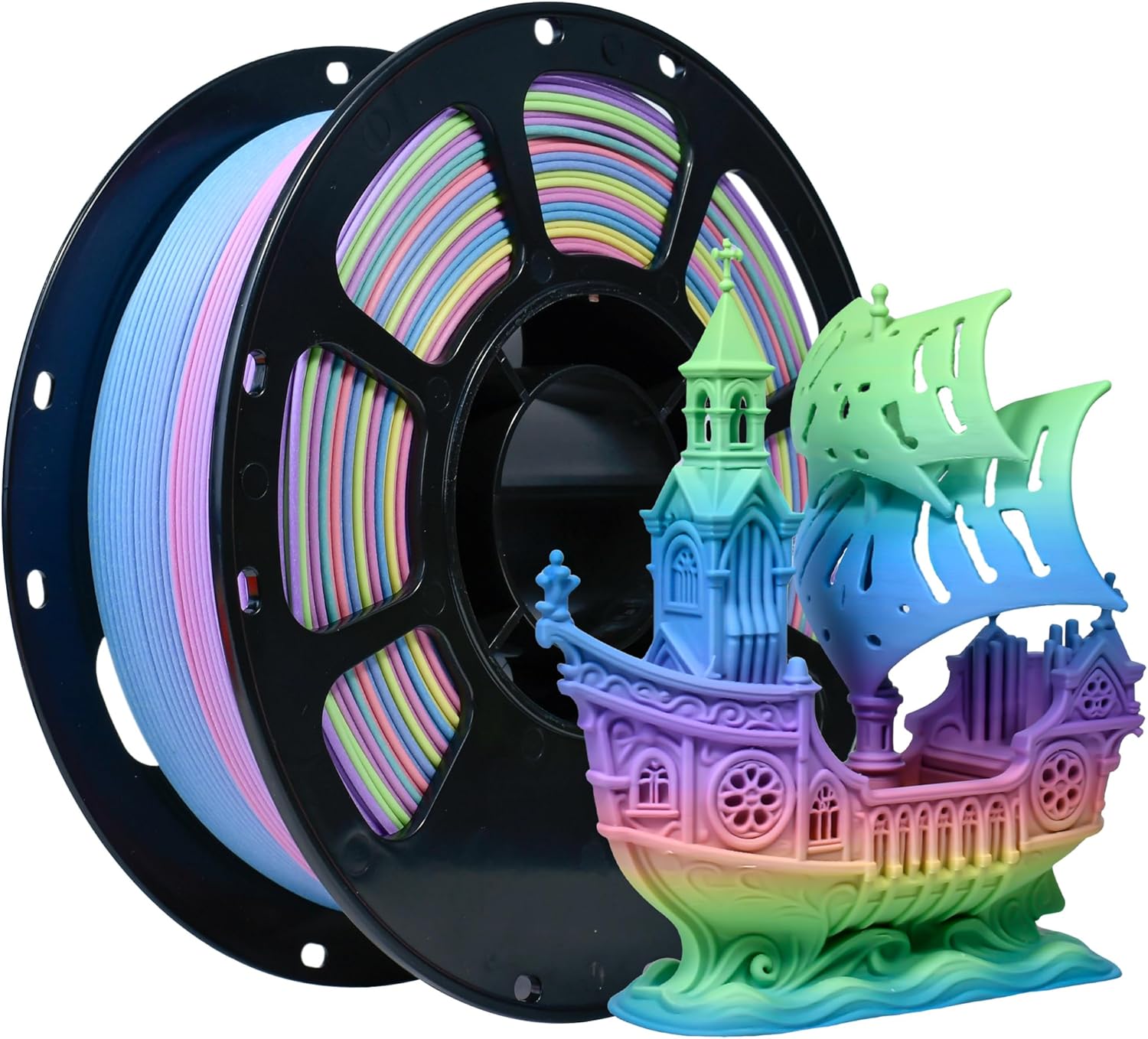 iBOSS Matte PLA+ Filament 1.75mm +/- 0.02mm, 3D Printer Filament 1kg (2.2lbs) Spool, Matte Muticolor 3D Printing Filament, PLA Filament 1.75mm Rainbow Plus (Matte Dream Shadow Rainbow)