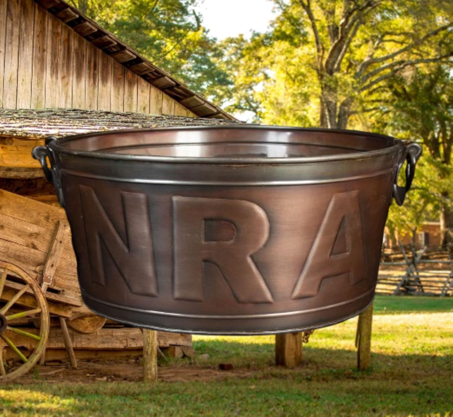 17" Round NRA Tub Copper Tone Metal Bucket Beverage tubs Parties Large ice Buckets Handles Celebration Cheers by Fireplace Egifthome EH12491 17" x 17" Round
