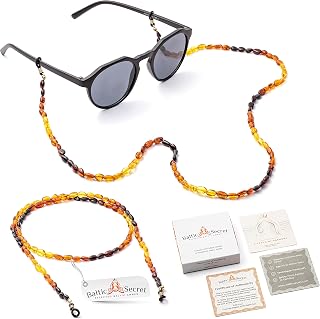 Eyeglass Chain Strap Baltic Amber Glasses Necklace Sunglasses Women Gold Mask Holder Reading Glasses Retainer - Natural Beaded Eye Glasses Necklaces for Men (Rainbow, Polished Beans)