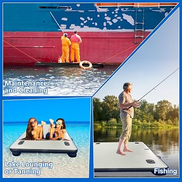 Inflatable Floating Dock 8ft Inflatable Dock Floating Platform with 2 Bottom Pontoons, Heavy Duty Drop Stitch Inflatable Dock for Lake, Boating, Pool