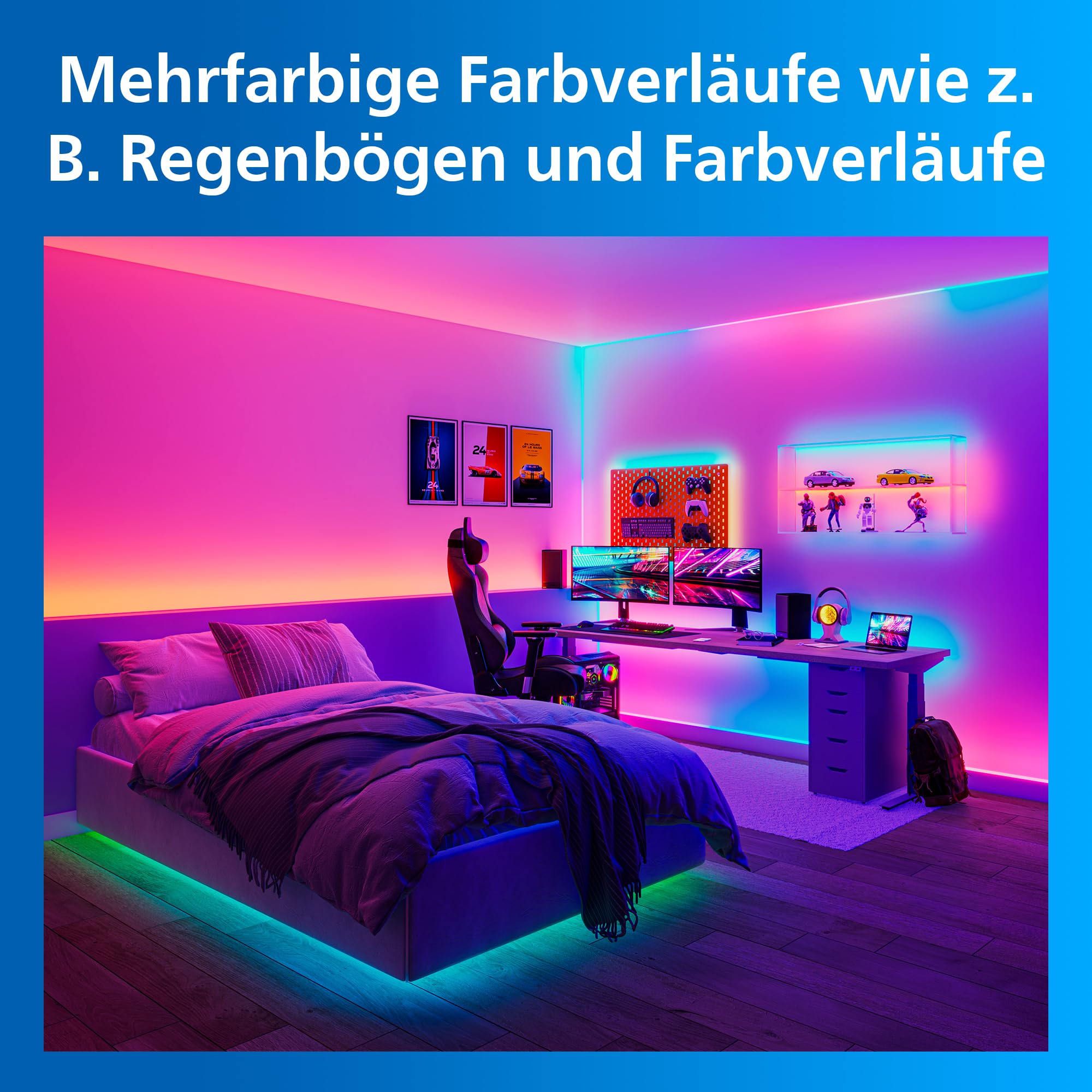 Philips Smart Lighting RGBICWW LED-Streifen, 10 m, Typ C, Mehrfarbige Farbverläufe, Einstellbares Weißlicht, Ambientes Licht, Verbunden Durch WiZ, Alexa, Google Home, Apple Home, 1er- Pack