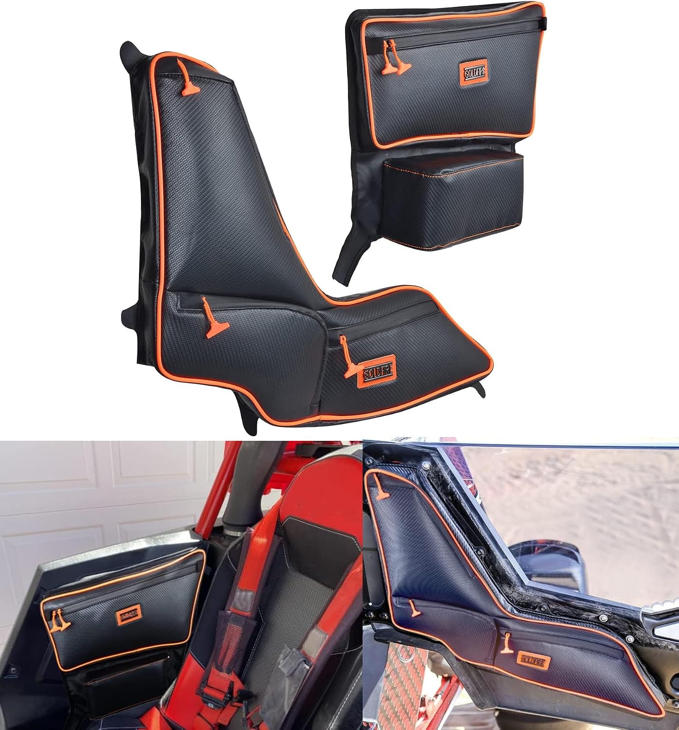 Goldfire Orange Piping RZR RS1 Side Door Bags, Offroad UTV Seats Door Bag and Arm Rest Set Compatible with Polaris RS1 Accessories