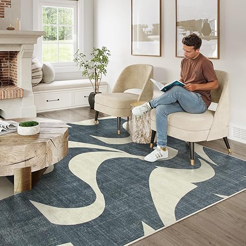 Miniatura 6 de Lahome Alfombra abstracta de 5 x 7 pies, suave, de pelo bajo, antideslizante, para oficina, con remolino retro, para interiores, lavable para