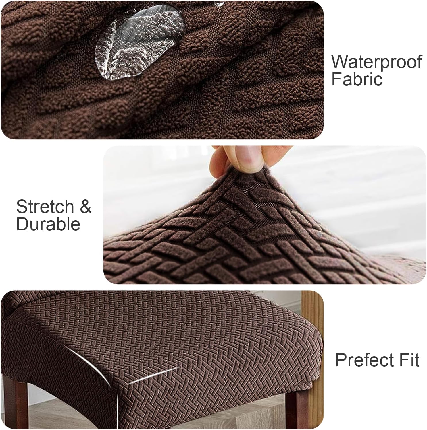 Waterproof Chair Covers for Dining Chairs Set of 4 Easy to Install and Wash, Stretch Kitchen Chair Covers with Nice Color, Restitant Matrial for Home, Hotel, Banquet (4, Brown, Normal)