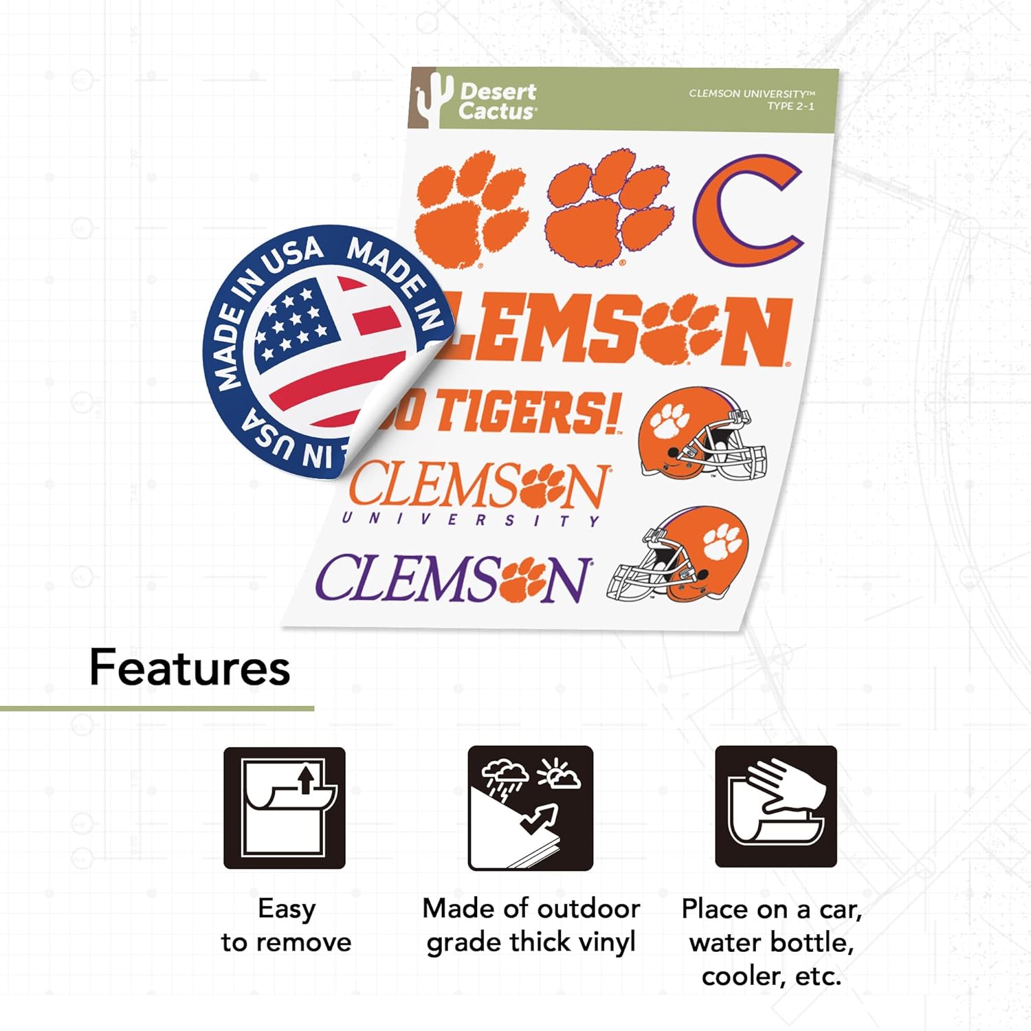 Desert Cactus Clemson University Sticker Tigers Vinyl Decals Laptop Water Bottle Car Scrapbook Sheet T2 (Type 2) - Image 4