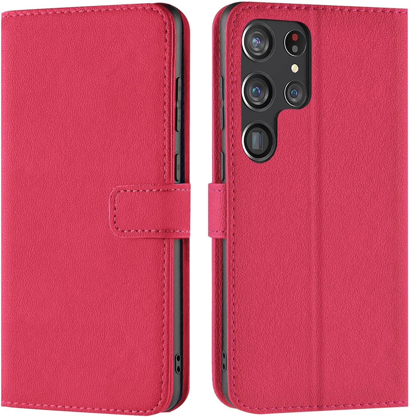 Verco Mobile Phone Case for Samsung Galaxy S22 Ultra Case Book Case Flip Cover for Samsung S22 Ultra Case [Card Slots/Stand Function] Pink