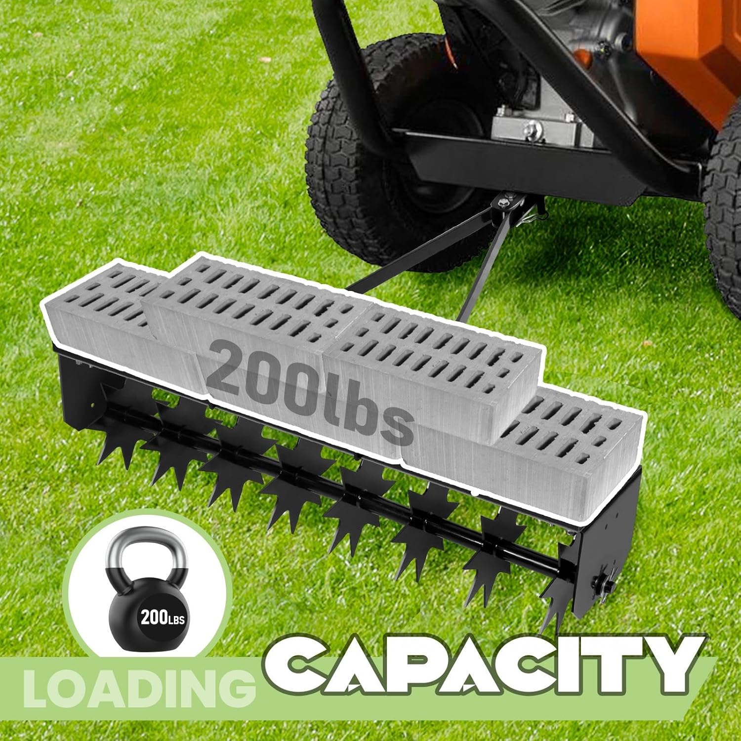 Tow Behind Aerator, 200 LBS Capacity Durable Rolling Spike Aerator,31 Inch Manual Tow Behind Tool with 8 Steel Disks for Yard and Residential Lawns