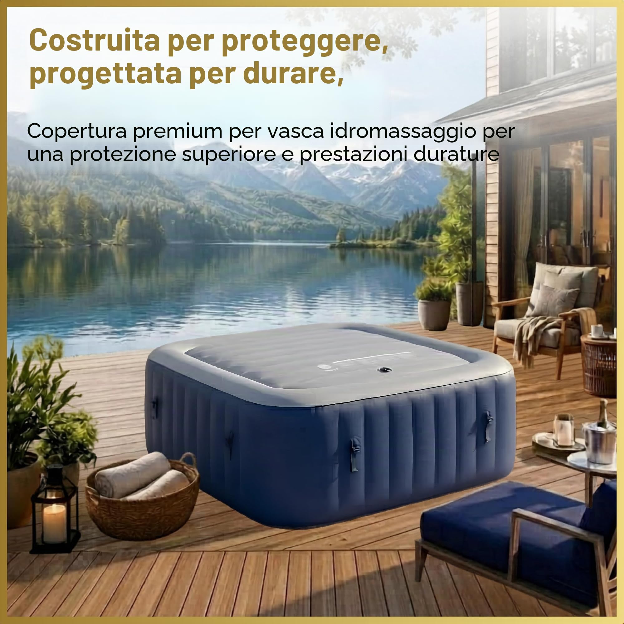 Copertura per spa a risparmio energetico, coperchio gonfiabile, protezione contro pioggia e troppopieno, tecnologia isolante termica, vescica quadrata adatta a tutte le vasche idromassaggio quadrate
