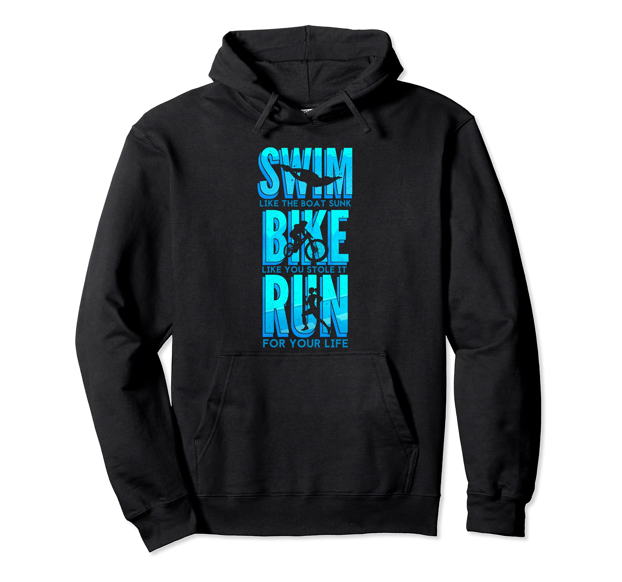 Triathlon Training Swimming Cycling Running Sports Marathon Pullover Hoodie, Black