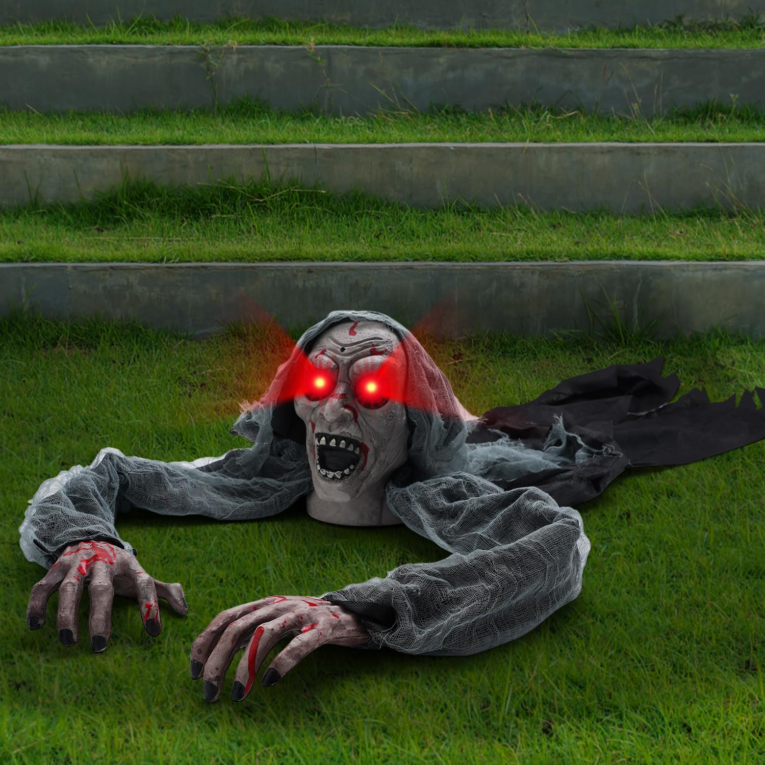 KiLiKuaLa Halloween Light-Up Animated Zombie Groundbreaker with Creepy Sound for Halloween Outdoor,Lawn,Yard,Garden,Patio Decorations
