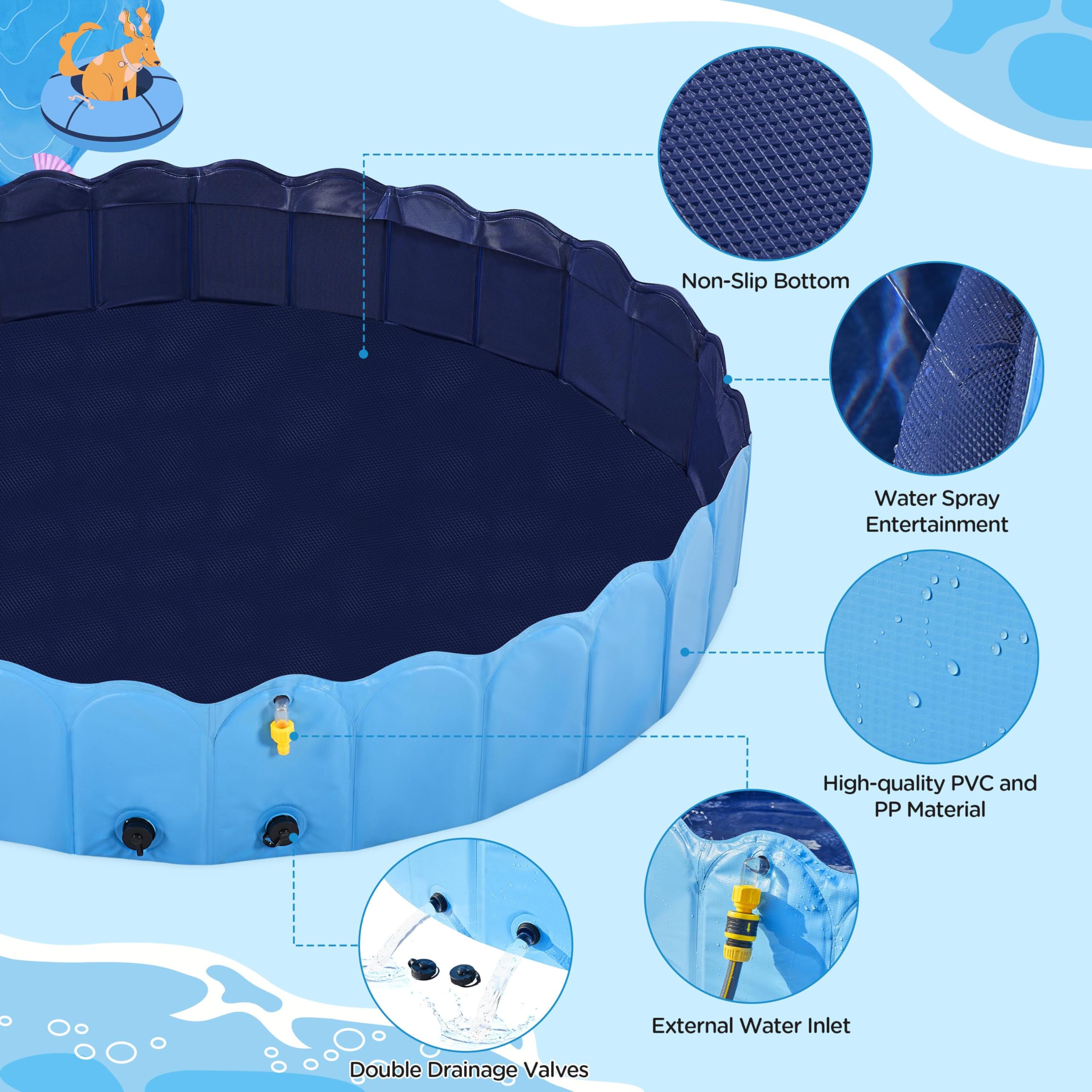 Yaheetech Piscina para Perros Plegable Bañera para el Verano Antideslizante para Interior/Exterior Jardín, Azul XXXL