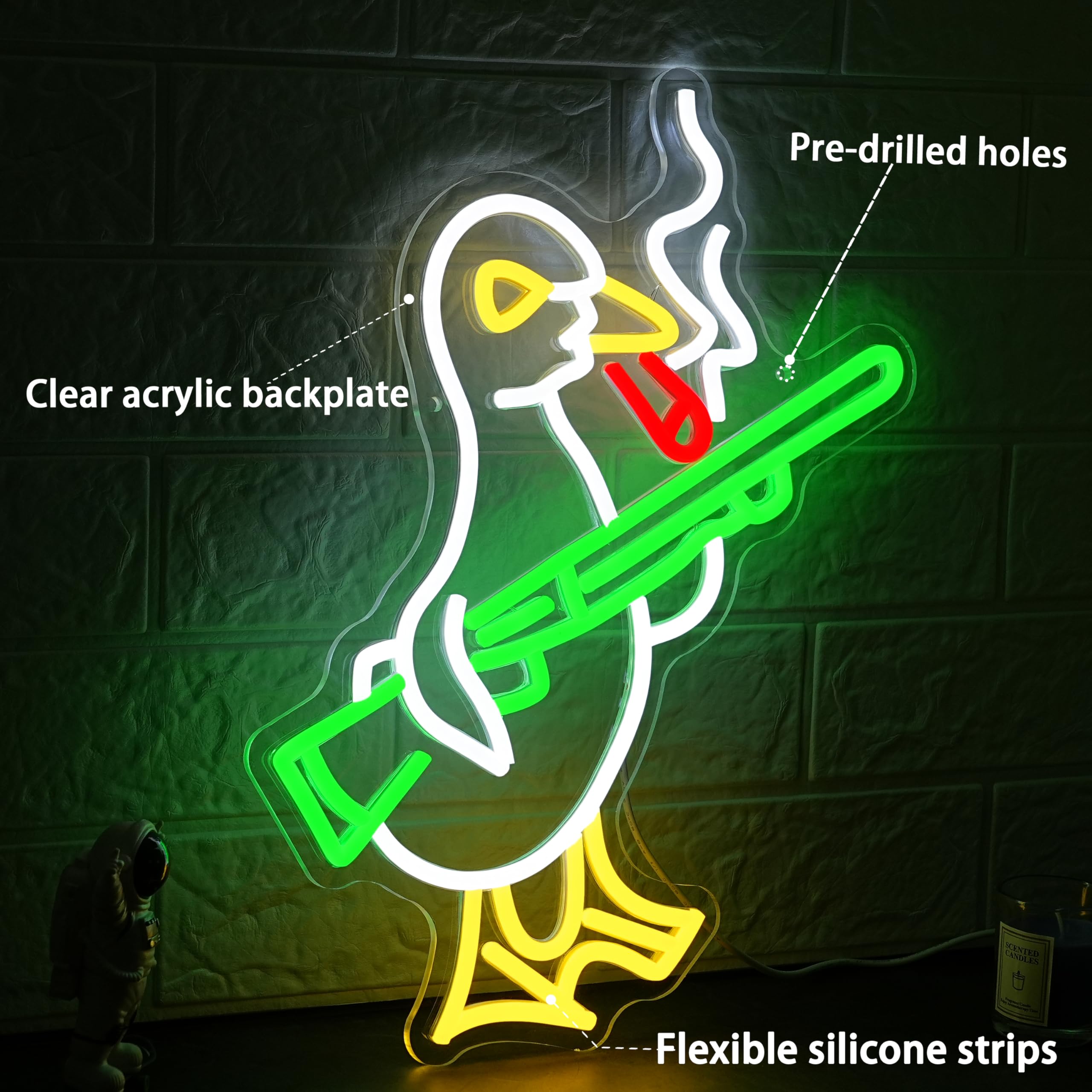 Letrero de neón de pato con interruptor ajustable para sala de juegos, letrero LED con cuchillo alimentado por USB, luz de neón, letrero de luz de neón para el hogar, dormitorio, bar, fiesta