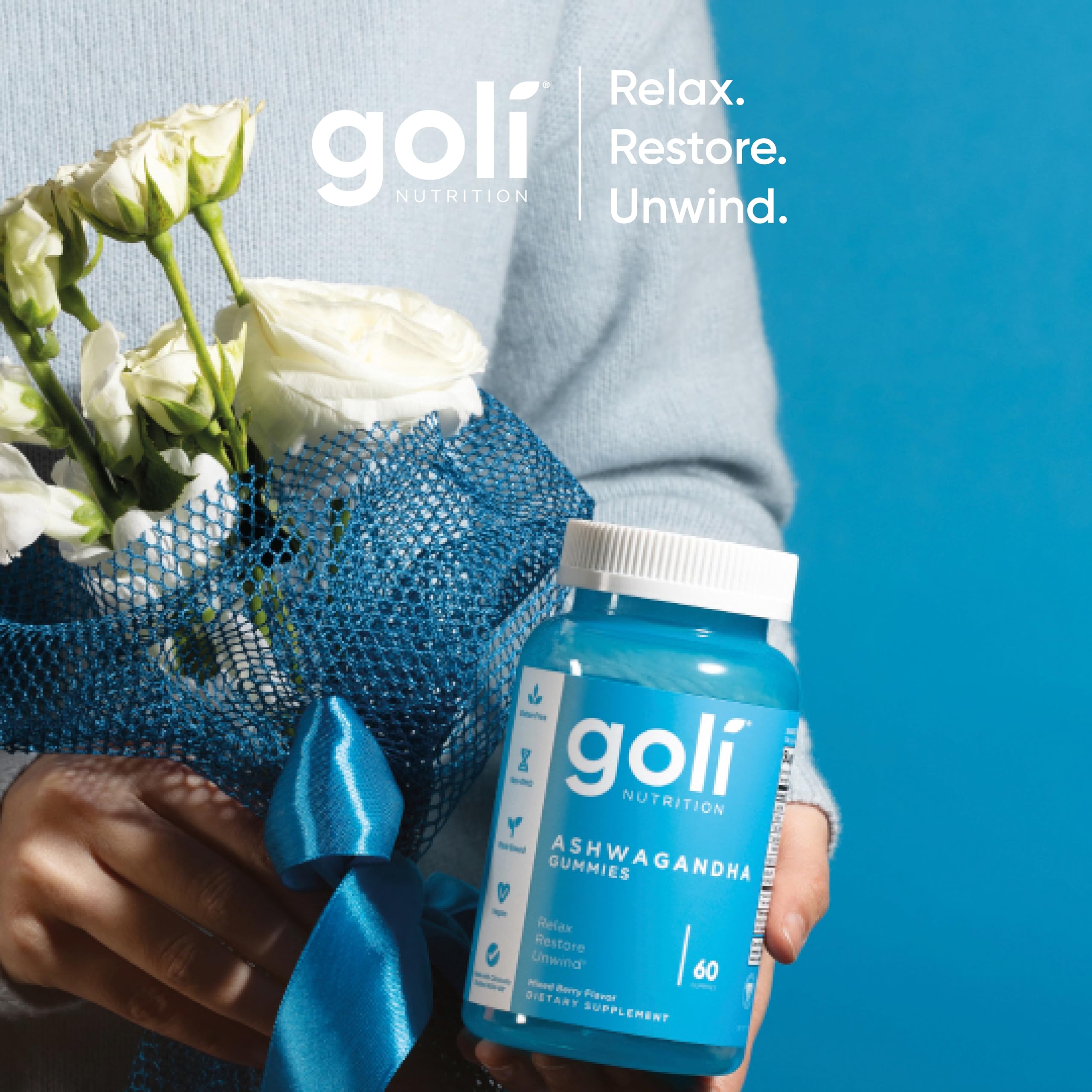 Goli Nutrition, Ashwagandha Gummies avec Vitamine D, 60 Gommes végétaliennes, Sans Gélatine, Sans Gluten, Végétarien, Sans Soja, Sans OGM