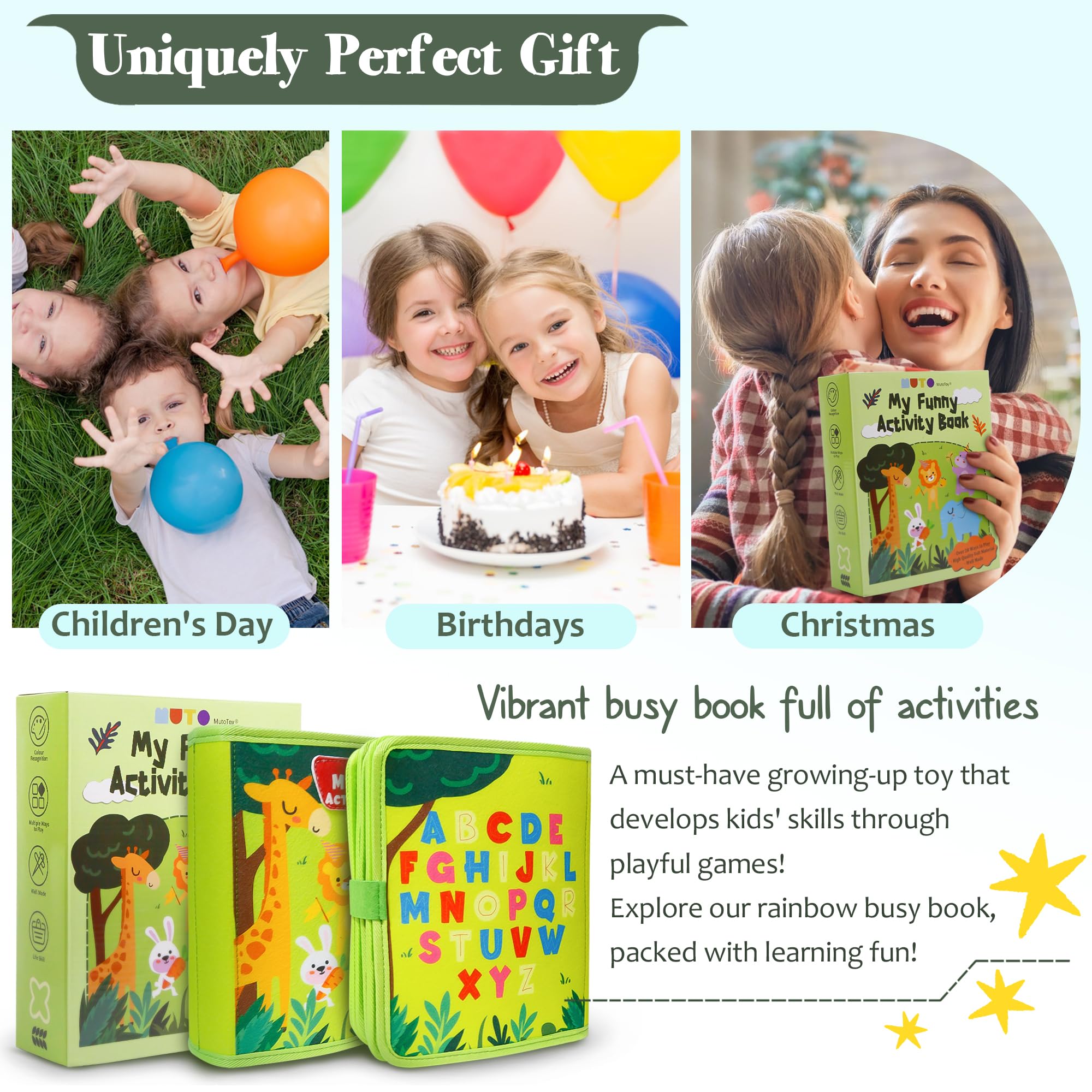 Libro Montessori 1 año, 22 en 1 Busy Board de Actividad, Sensorial Montessori Juguetes niños 1 2 3 4 años, Juegos Educativos Niños, Regalos Originales para Niños Niñas Cumpleaños Navidad