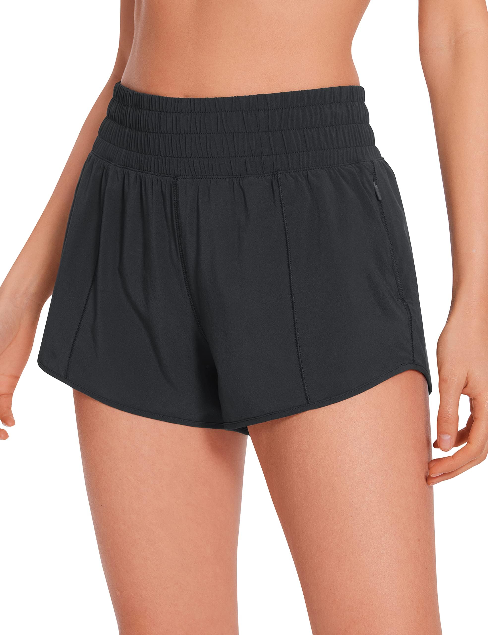 CRZ YOGAWomen's High Waisted Running Shorts 2.5" - Mesh Liner Quick Dry Sports Gym Workout Shorts with Zip Pocket