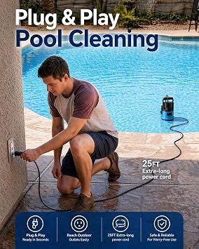SEESII 1HP Submersible Water Pump, 4755GPH High Flow Sump Pump with 23ft Hose Kit, Anti-Clogging Filter Net for Swimming Pool Hot Tub Pond Basement Rooftop Garden Water Removal