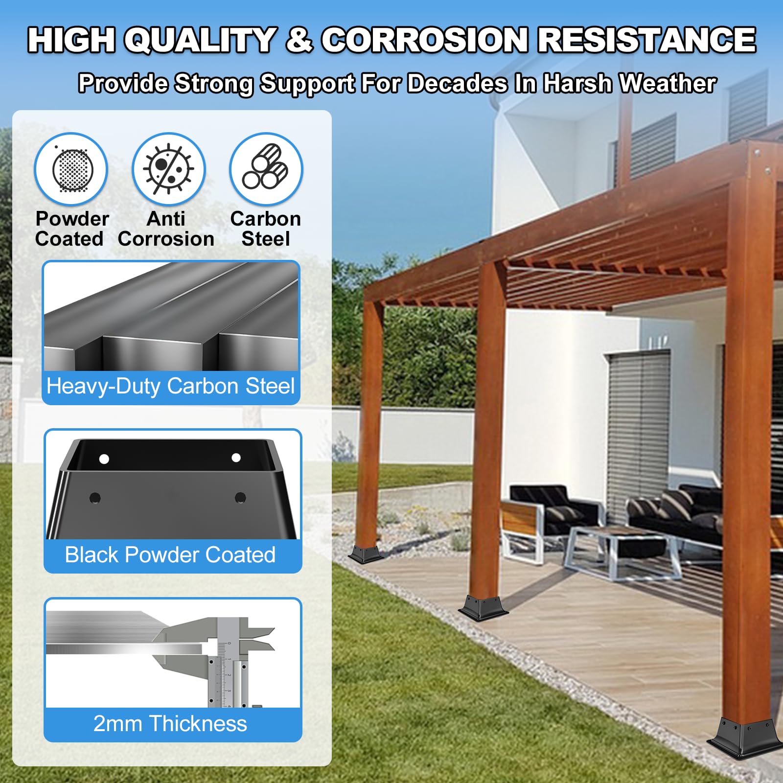 Base de poste de 4 x 4, 10 unidades, tamaño interior de 3.5 x 3.5, soportes de poste de metal resistente, anclajes de poste de cubierta, soporte de poste de madera con recubrimiento en polvo para