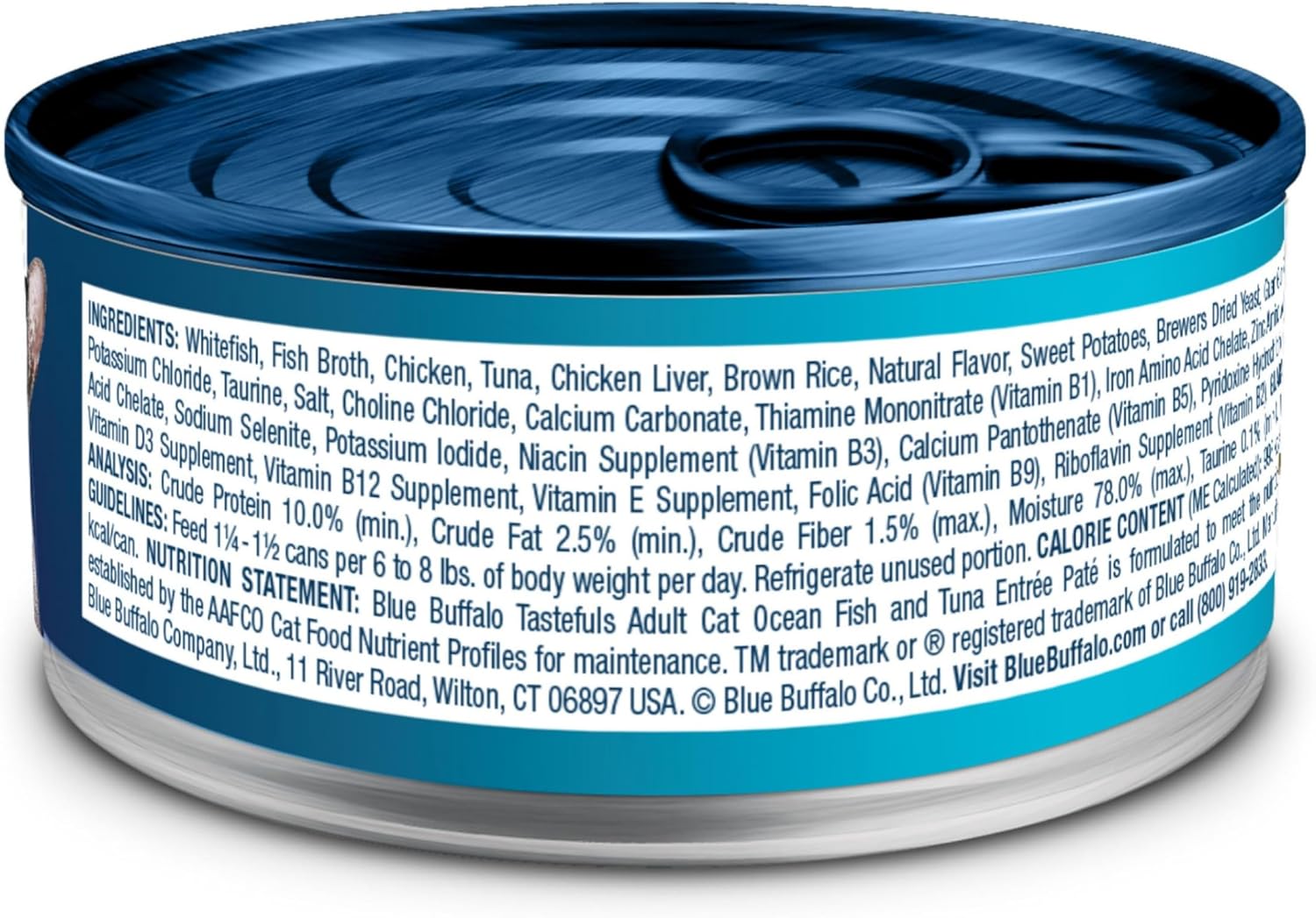 Blue Buffalo Tastefuls Wet Cat Food Paté,Made with Natural Ingredients,Ocean Fish and Tuna Entrée,5.5-oz Cans,(Pack of 48)