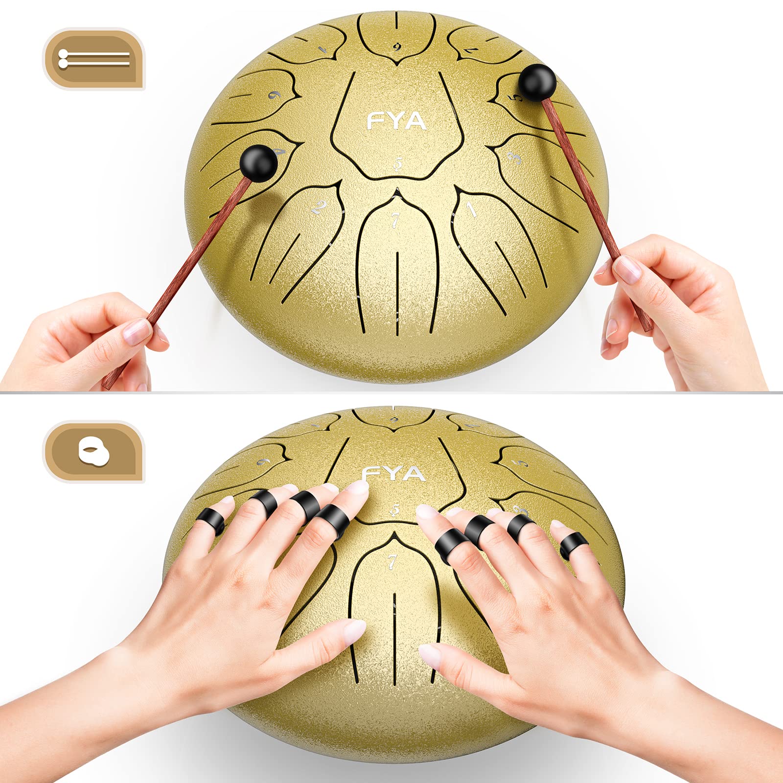 FYA 10 Inch Steel Tongue Drum 11 Notes D Major for Kids and Adults